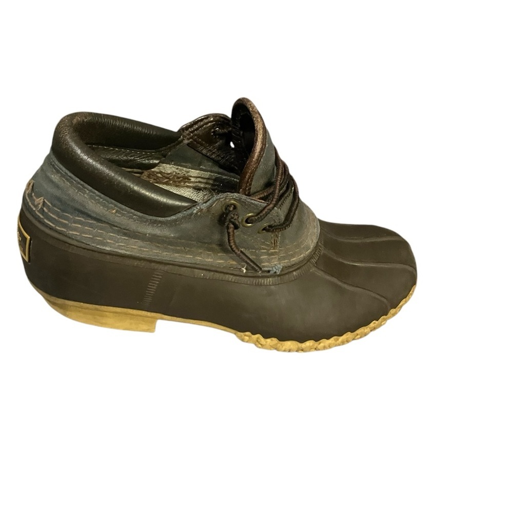 LL Bean Blue Waxed Canvas Gumshoe Rim Low Hunting Rubber Duck Boots Size 7M